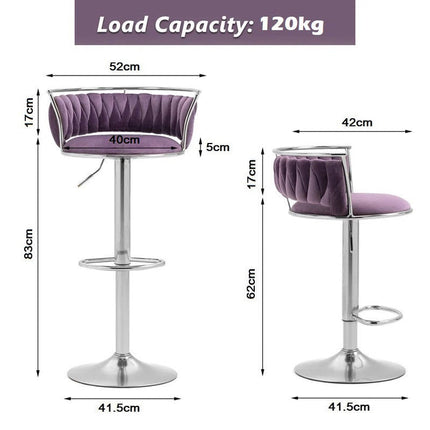 SERENITà Silver Swivel Upholstered Velvet Adjustable Height Counter Stool with Metal Frame Voilet (Set of 2) 5