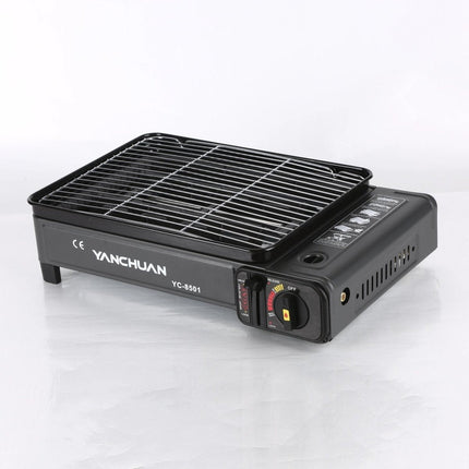 Portable Gas Stove Burner Butane BBQ Camping Gas Cooker With Non Stick Plate Black with Fish Pan and Lid 2