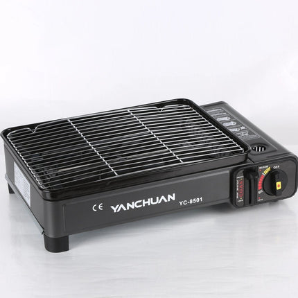 Portable Gas Stove Burner Butane BBQ Camping Gas Cooker With Non Stick Plate Black