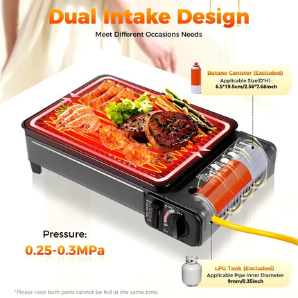 Portable Gas Stove Burner Butane BBQ Camping Gas Cooker With Non Stick Plate Black 8