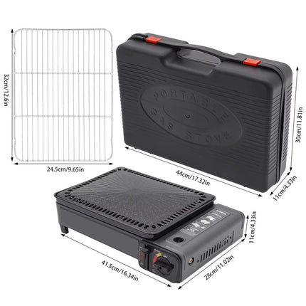 Portable Gas Stove Burner Butane BBQ Camping Gas Cooker With Non Stick Plate Black 10