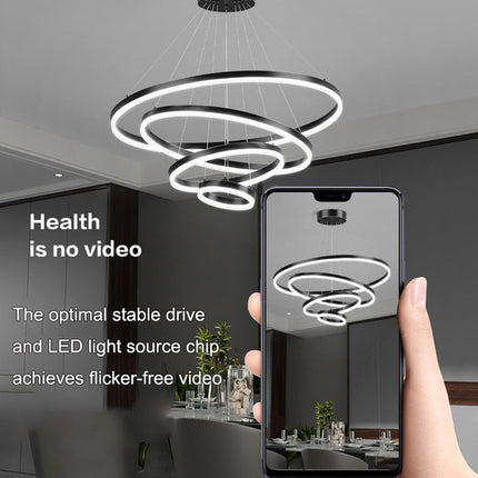 Black 3 Rings Minimalist LED Pendant Light Adjustable Circular Chandelier 3