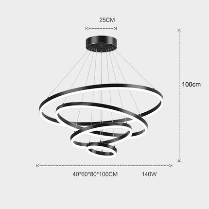Black 3 Rings Minimalist LED Pendant Light Adjustable Circular Chandelier 5