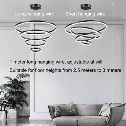 Black 3 Rings Minimalist LED Pendant Light Adjustable Circular Chandelier 6