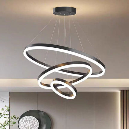 Black 3 Rings Minimalist LED Pendant Light Adjustable Circular Chandelier 9