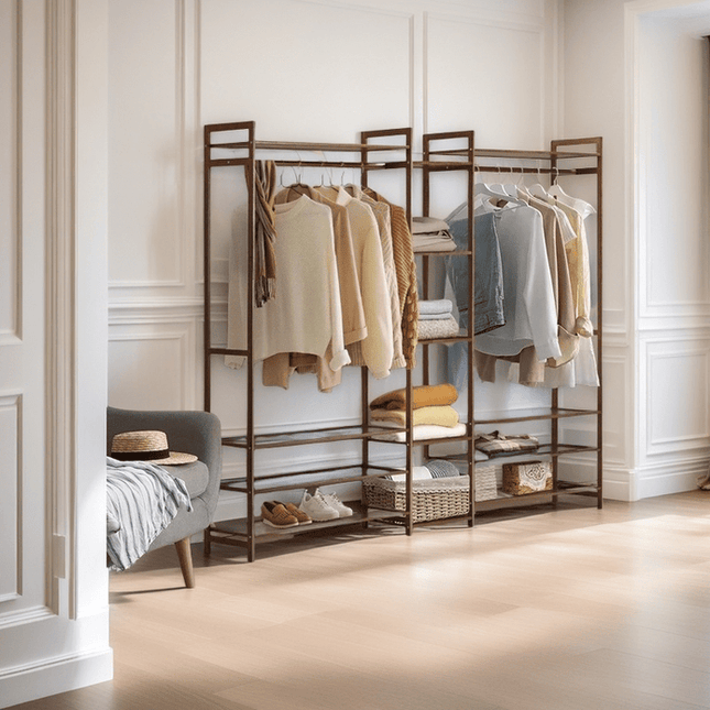 Bamboo Clothes Rack Garment Closet Storage Organizer Hanging Rail Shelf Dress room 170cm