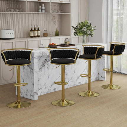 SERENITà Golden Swivel Upholstered Velvet Adjustable Height Counter Stool with Metal Frame Black (Set of 2) 2