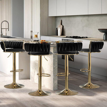 SERENITà Golden Swivel Upholstered Velvet Adjustable Height Counter Stool with Metal Frame Black (Set of 2) 3