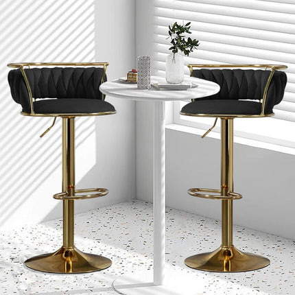 SERENITà Golden Swivel Upholstered Velvet Adjustable Height Counter Stool with Metal Frame Black (Set of 2) 4