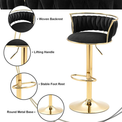 SERENITà Golden Swivel Upholstered Velvet Adjustable Height Counter Stool with Metal Frame Black (Set of 2) 5