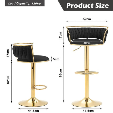 SERENITà Golden Swivel Upholstered Velvet Adjustable Height Counter Stool with Metal Frame Black (Set of 2) 6