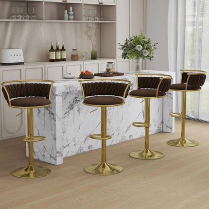 SERENITà Golden Swivel Upholstered Velvet Adjustable Height Counter Stool with Metal Frame Coffee (Set of 2) 2