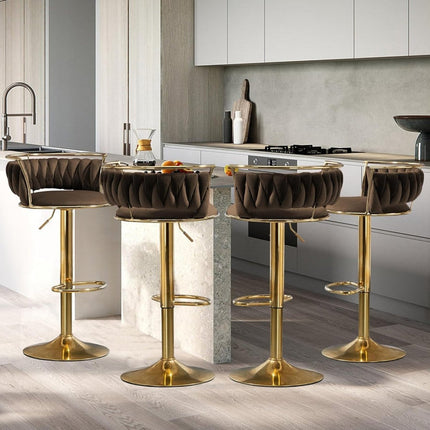 SERENITà Golden Swivel Upholstered Velvet Adjustable Height Counter Stool with Metal Frame Coffee (Set of 2) 3