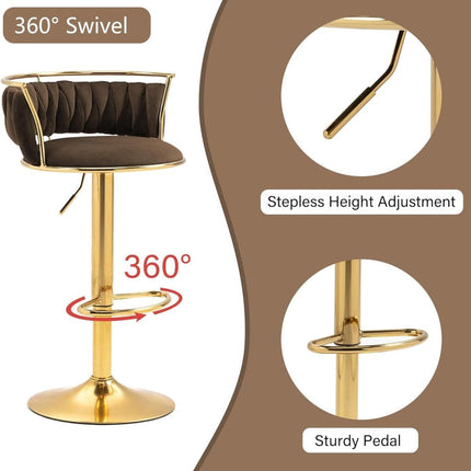 SERENITà Golden Swivel Upholstered Velvet Adjustable Height Counter Stool with Metal Frame Coffee (Set of 2) 5