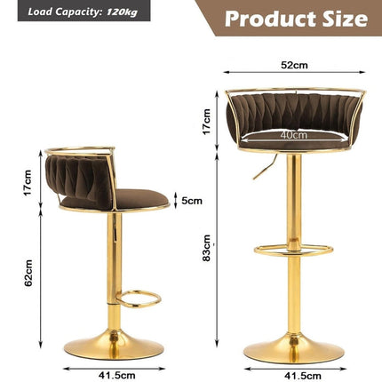 SERENITà Golden Swivel Upholstered Velvet Adjustable Height Counter Stool with Metal Frame Coffee (Set of 2) 6