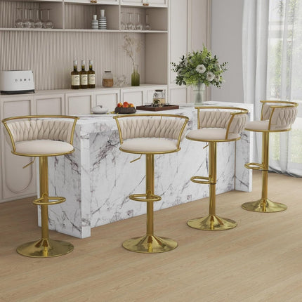 SERENITà Golden Swivel Upholstered Velvet Adjustable Height Counter Stool with Metal Frame Ivory (Set of 2) 2