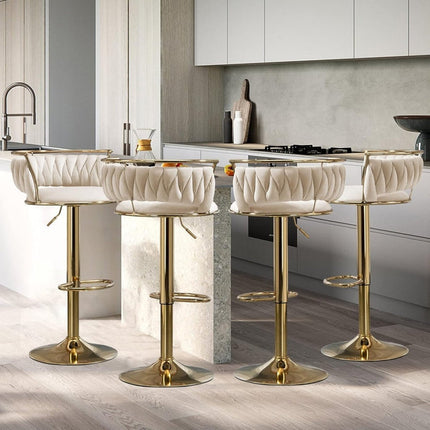 SERENITà Golden Swivel Upholstered Velvet Adjustable Height Counter Stool with Metal Frame Ivory (Set of 2) 3