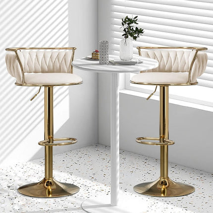 SERENITà Golden Swivel Upholstered Velvet Adjustable Height Counter Stool with Metal Frame Ivory (Set of 2) 4