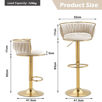 SERENITà Golden Swivel Upholstered Velvet Adjustable Height Counter Stool with Metal Frame Ivory (Set of 2) 5