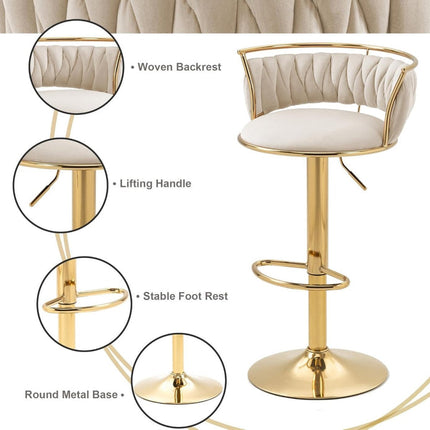 SERENITà Golden Swivel Upholstered Velvet Adjustable Height Counter Stool with Metal Frame Ivory (Set of 2) 6