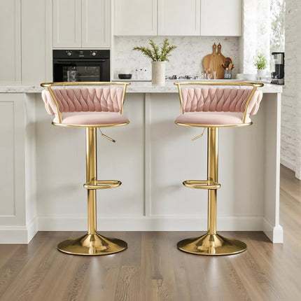 SERENITà Golden Swivel Upholstered Velvet Adjustable Height Counter Stool with Metal Frame Pink (Set of 2) 2