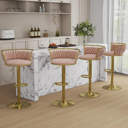 SERENITà Golden Swivel Upholstered Velvet Adjustable Height Counter Stool with Metal Frame Pink (Set of 2) 3