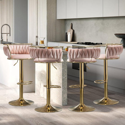 SERENITà Golden Swivel Upholstered Velvet Adjustable Height Counter Stool with Metal Frame Pink (Set of 2) 4