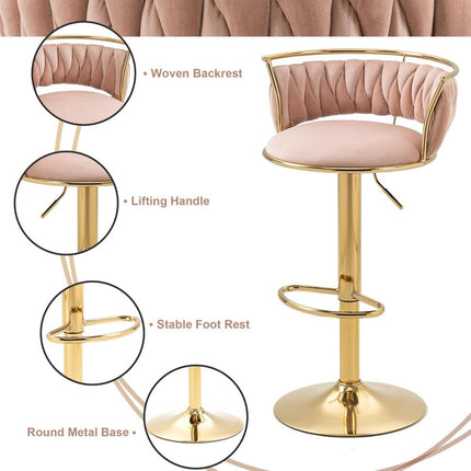 SERENITà Golden Swivel Upholstered Velvet Adjustable Height Counter Stool with Metal Frame Pink (Set of 2) 5