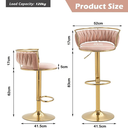 SERENITà Golden Swivel Upholstered Velvet Adjustable Height Counter Stool with Metal Frame Pink (Set of 2) 6