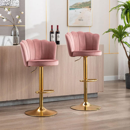 SERENITà Swivel Bar Stools Bar Height Set of 2 Adjustable Upholstered Counter Barstool Velvet Bar Chairs with Back/Gold Base for Kitchen Island/Bar/Cafe-Pink 2