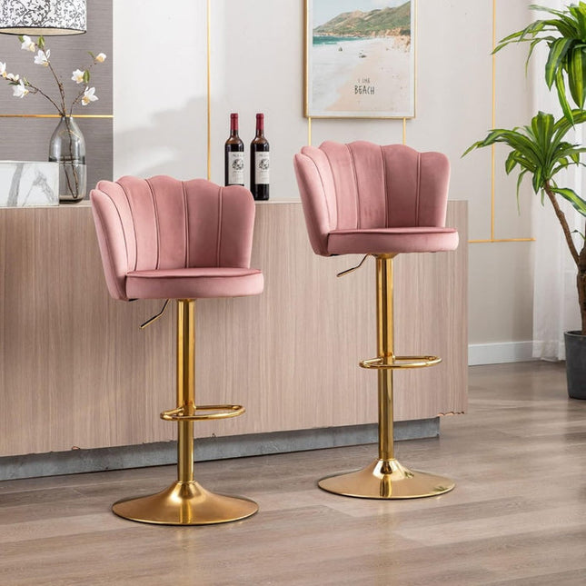 SERENITà Swivel Bar Stools Bar Height Set of 2 Adjustable Upholstered Counter Barstool Velvet Bar Chairs with Back/Gold Base for Kitchen Island/Bar/Cafe-Pink 2