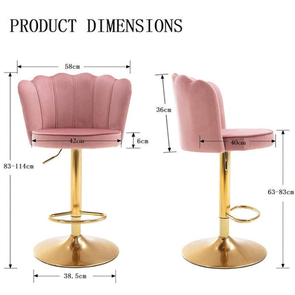 SERENITà Swivel Bar Stools Bar Height Set of 2 Adjustable Upholstered Counter Barstool Velvet Bar Chairs with Back/Gold Base for Kitchen Island/Bar/Cafe-Pink 3