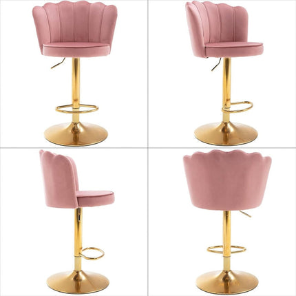 SERENITà Swivel Bar Stools Bar Height Set of 2 Adjustable Upholstered Counter Barstool Velvet Bar Chairs with Back/Gold Base for Kitchen Island/Bar/Cafe-Pink 4