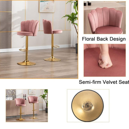SERENITà Swivel Bar Stools Bar Height Set of 2 Adjustable Upholstered Counter Barstool Velvet Bar Chairs with Back/Gold Base for Kitchen Island/Bar/Cafe-Pink 5