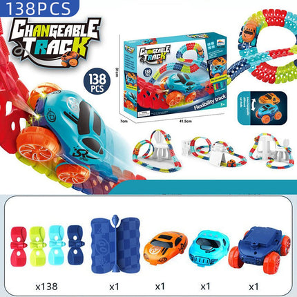 Changeable Track In The Dark Track with LED Light-Up Race Car Flexible Track Toy 184 6