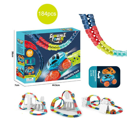 Changeable Track In The Dark Track with LED Light-Up Race Car Flexible Track Toy 184 8