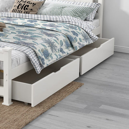 2 x Wooden Bed Frame Storage Trundle Drawers-White 2