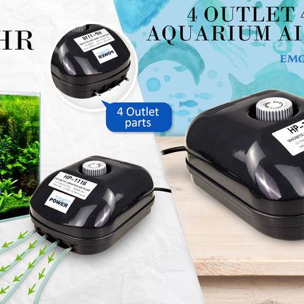 Aquarium Air Pump Oxygen Hydroponic 4 Outlet 360L/H 13W 2