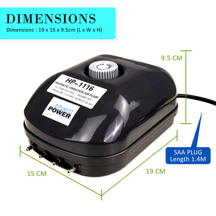 Aquarium Air Pump Oxygen Hydroponic 4 Outlet 360L/H 13W 12