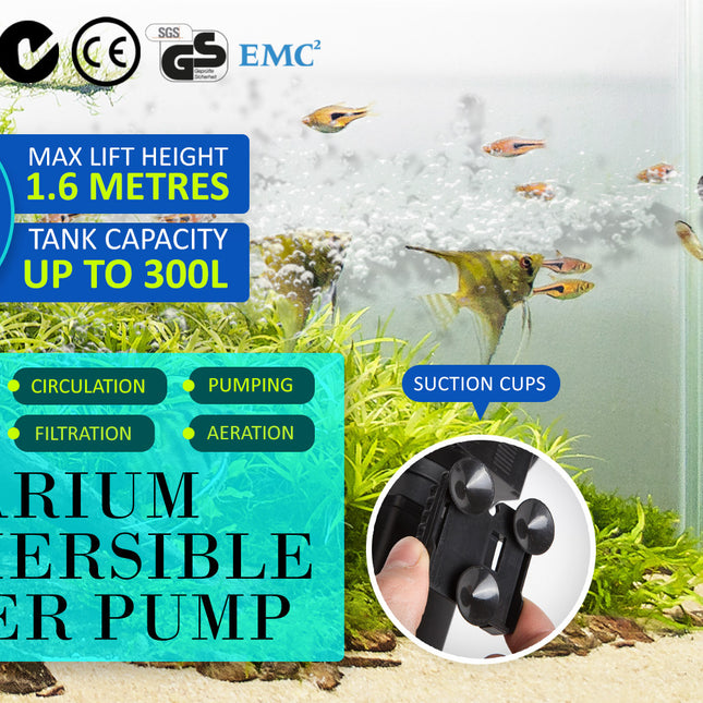 Aquarium Submersible Filter Pond Pump 1200L/H 22W 1.6m 2
