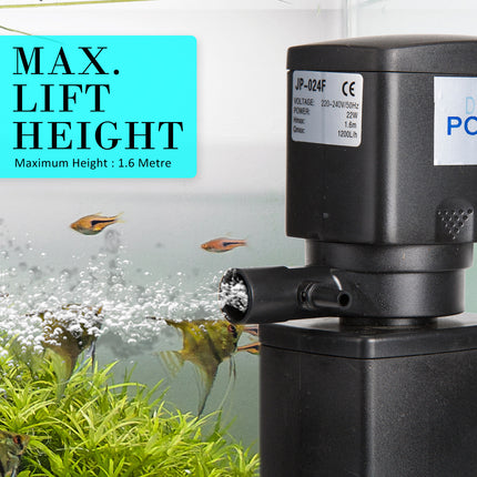 Aquarium Submersible Filter Pond Pump 1200L/H 22W 1.6m 7