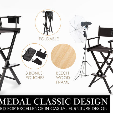 2X Director Movie Folding Tall Chair 76cm DARK HUMOR 2