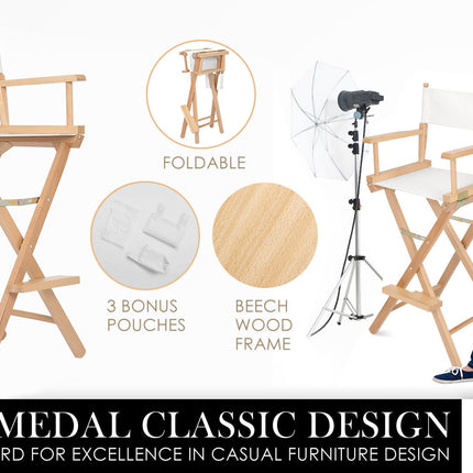 2X Director Movie Folding Tall Chair 76cm Beech WOOD HUMOR 2