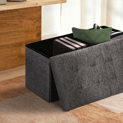 Foldable Storage Ottoman - Flip Lid Side Table Toy Blanket Organiser Seat KIRA BLACK 2