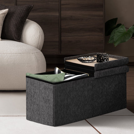 Foldable Storage Ottoman - Flip Lid Side Table Toy Blanket Organiser Seat KIRA BLACK 5