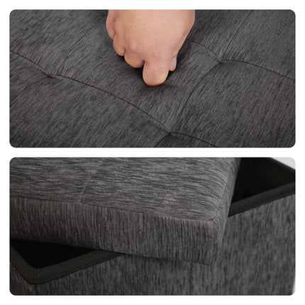 Foldable Storage Ottoman - Flip Lid Side Table Toy Blanket Organiser Seat KIRA BLACK 8