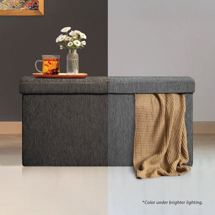 Foldable Storage Ottoman - Flip Lid Side Table Toy Blanket Organiser Seat KIRA BLACK 9