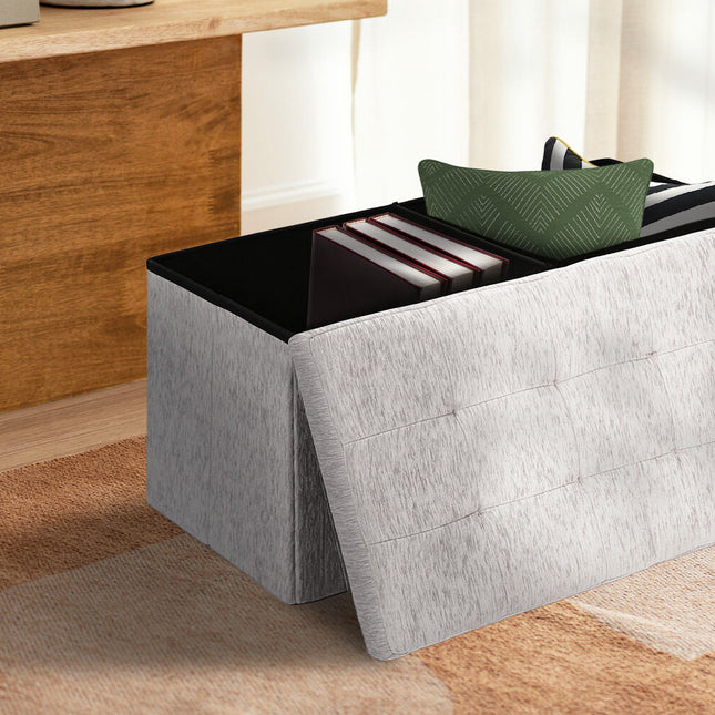 Foldable Storage Ottoman - Flip Lid Side Table Toy Blanket Organiser Seat KIRA GREY 2