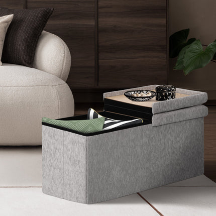 Foldable Storage Ottoman - Flip Lid Side Table Toy Blanket Organiser Seat KIRA GREY 5