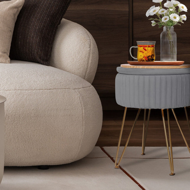 Side Table Storage Ottoman - Velvet Padded Stool Vanity Footstool REMY GREY 2